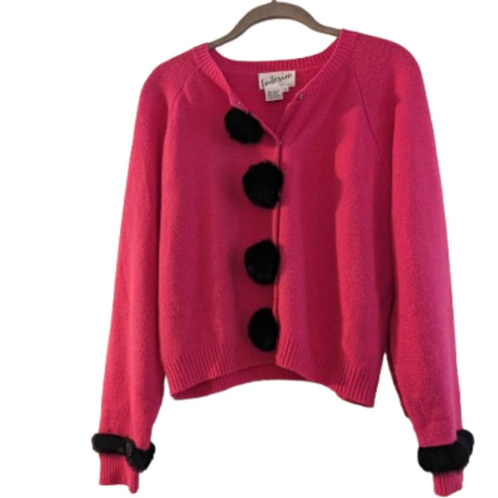 Vintage 80s Interin Wool Blend Cardigan Hot Pink